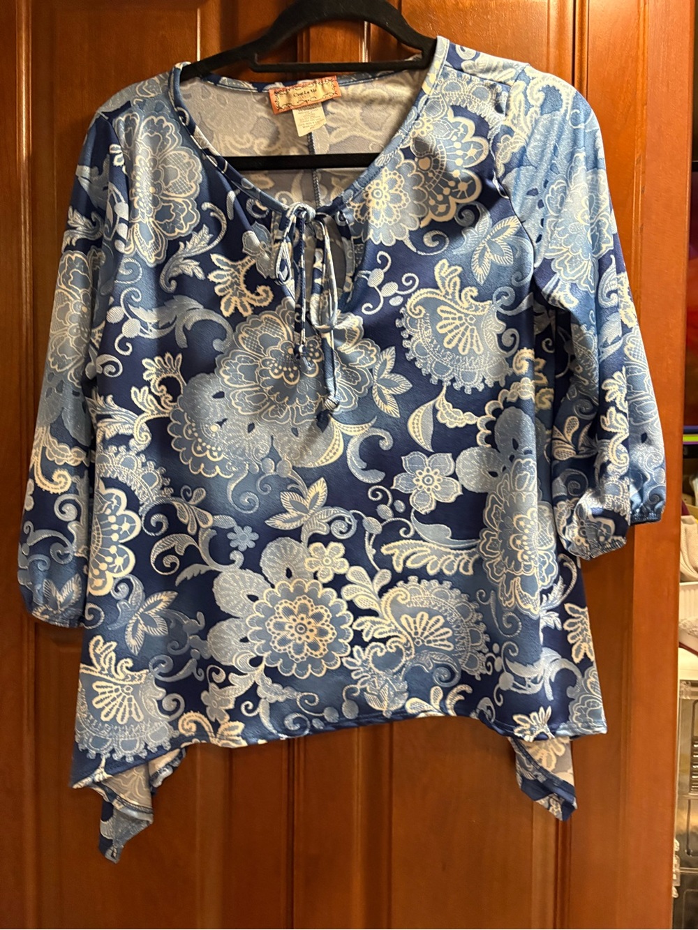 Women's Blue Floral Tie-Front Tunic Top by C’Est La Vie